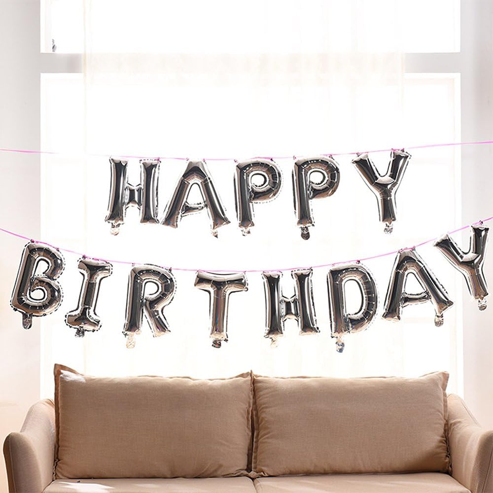 Happy Birthday Balloons,16 Inch Cute Colorful Foil Letter Balloons Banner for Birthday Party Supplies and Birthday Decorations (Silver)