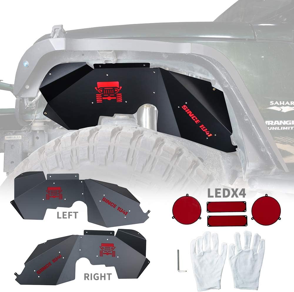 [1pair with 4 LED Lights] Wrangler Inner Fender Front Fender Liners Aluminum 20072018 Wrangler
