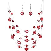 Crystal Beaded Statement Necklace for Women Boho Colorful Multi-Strand Necklace and Earring Sets for Women Fashion Jewelry Gifts for Mom