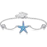 MONGAS Starfish Bracelet Sterling Silver Starfish Shell Bracelet Ocean Beach Jewelry for Women