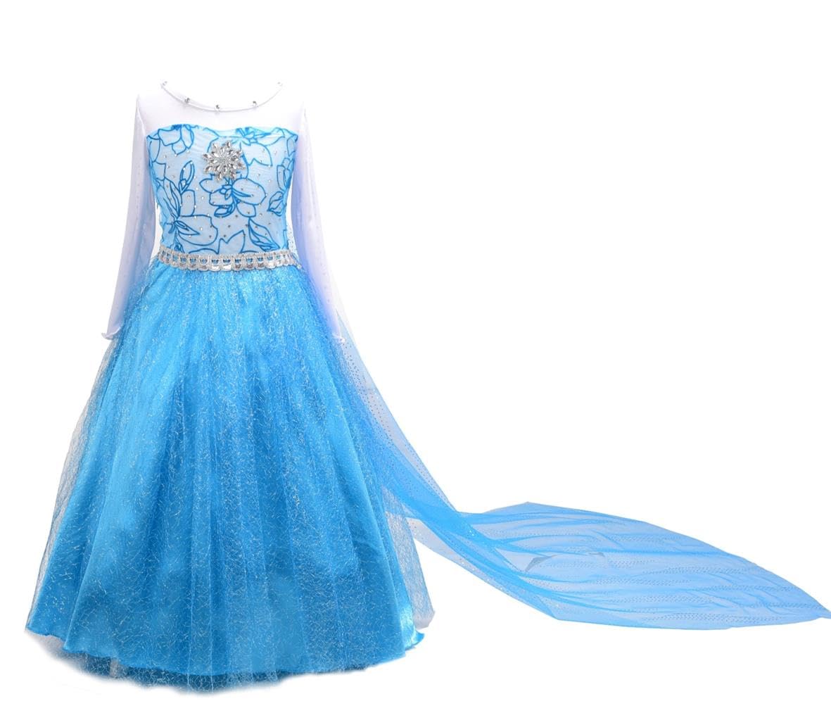 Lito Angels Princess Costume Snow Queen Fancy Dress Up with Detachable Long Train for Kids Girls Age 11-12 Years Style E