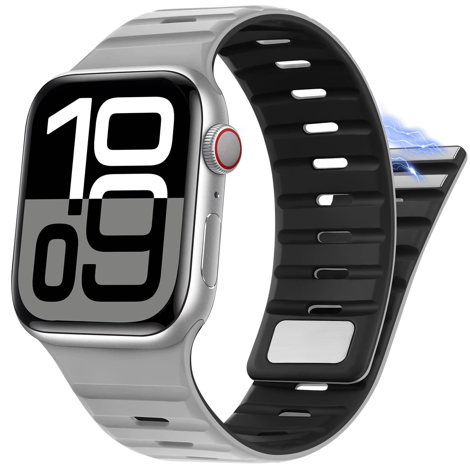 Suphart Compatible with Apple Watch Strap 49mm 46mm 45mm 44mm 42mm 41mm 40mm 38mm, Magnetic Silicone Sport Strap for Apple Watch Ultra 2 Ultra SE Series 10 9 8 7 6 5 4 (42/41/40/38, Gray Black