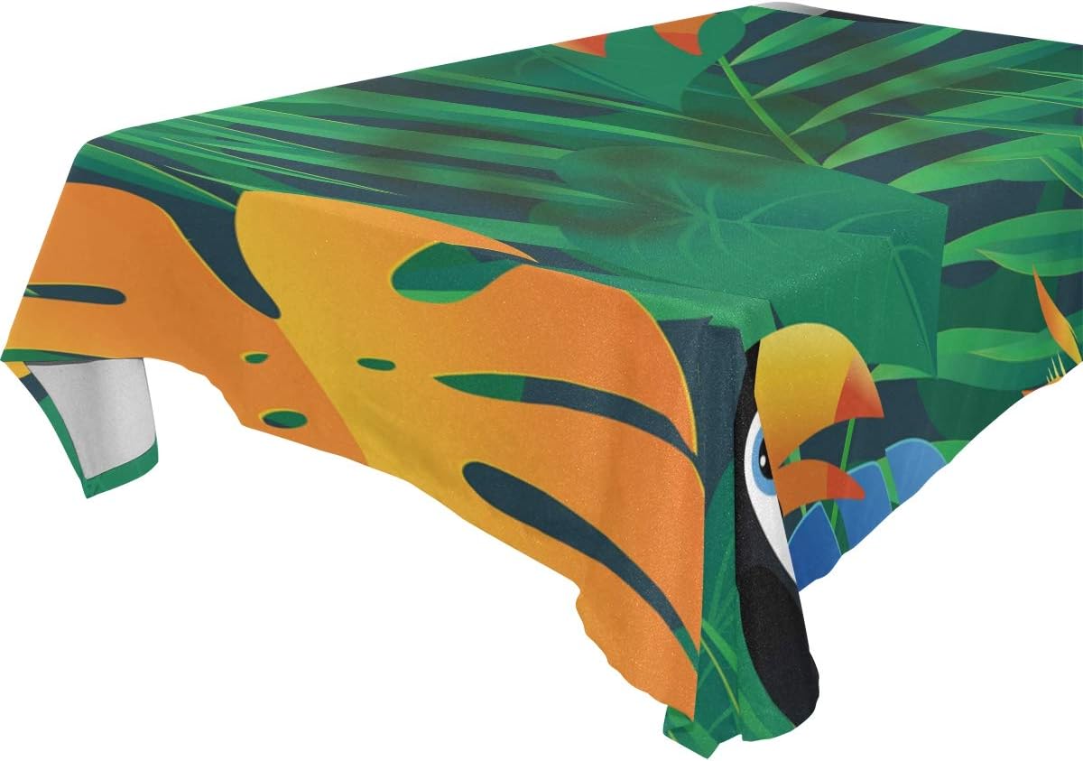 FCZ Square Tablecloth Tropical Brazil Palm Leaves Toucan Polyester Modern Printed Stain Wrinkle Resistant Table Cloth Durable Table Cover Dining Room Kitchen 54"X54"