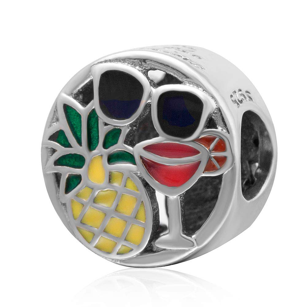 925 Sterling Silver Pineapple Sunglasses Wine Cup Charm Summer Charm Love Charm Anniversary Charm for Pandora Charms Bracelet