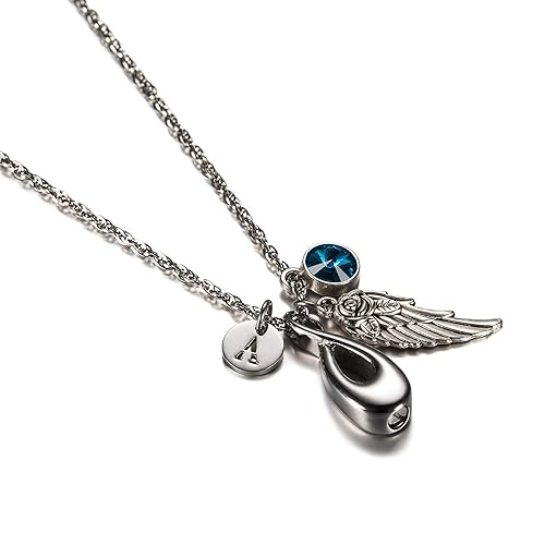 DOLOVE Urne Asche Anhänger Edelstahl Kette für Herren Geburtsstein Anhänger Silber Unendlichkeit Flügel Kette Damen Zirkonia 