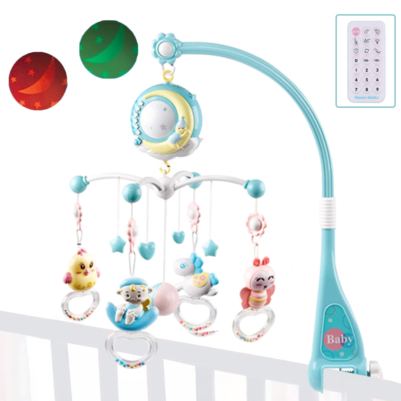 Coriver Baby Mobile - 4 in 1 Cot Mobile With Lights, Music, Remote Control, 360° Rotating Star Projector for Cots and Carriages - Gift for Newborns 0-24 Months