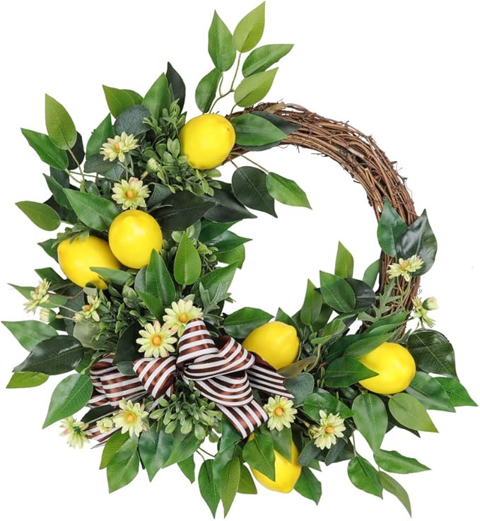 U'Artlines 20'' Wreath Artificial Lemon Garland for Home Party Indoor Outdoor Window