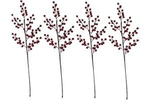 kkrrammii 4 Pack Artificial Red Berries Stems Waterproof Burgundy Berry Branches for Christmas Tree Wreath Holiday Wedding DI
