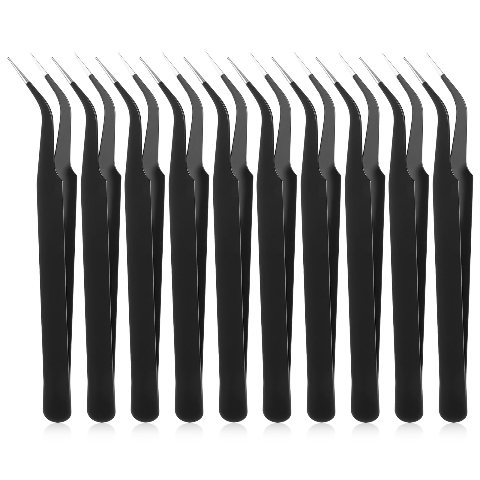 Photo 1 of 10 Pieces Tweezers for Crafting Stainless Steel Curved Pointed Tweezers Precision Sticker Tweezer with Protective Cover for Eyelash Extensions Stickers Rhinestones Crafts (Black)