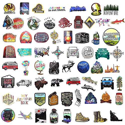 66 Pieces Vinyl Sticker Adventure Stickers Waterproof Stickers Outdoors Hiking Camping Travel Stickers