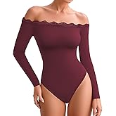 MANGOPOP Women's Off The Shoulder Long Sleeve Bodysuit Lace Body Suits Sexy Tops Fall Outfit 2025