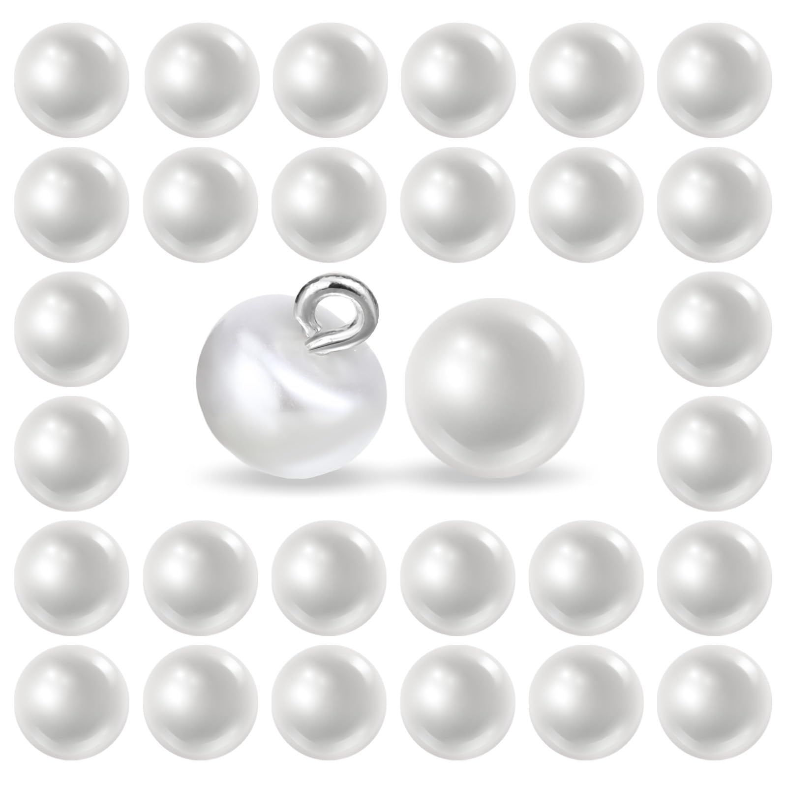 Photo 1 of Classicseali 30pcs Sew on Pearls for Clothing,10mm Pearl Buttons for Clothes, Round Handle Pearl Buttons for Sewing, for Skirts, Sweaters, Shirts, Hats DIY Sewing Decoration