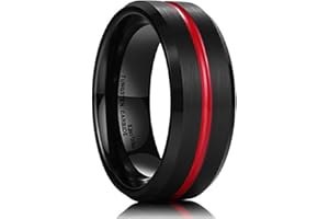King Will 6mm 7mm 8mm Groove Tungsten Carbide Wedding Ring for Men Black/Silver/Rainbow/Rose Gold/Red/Brown/Blue Thin Groove Center Tungsten Wedding Band Matte Finish
