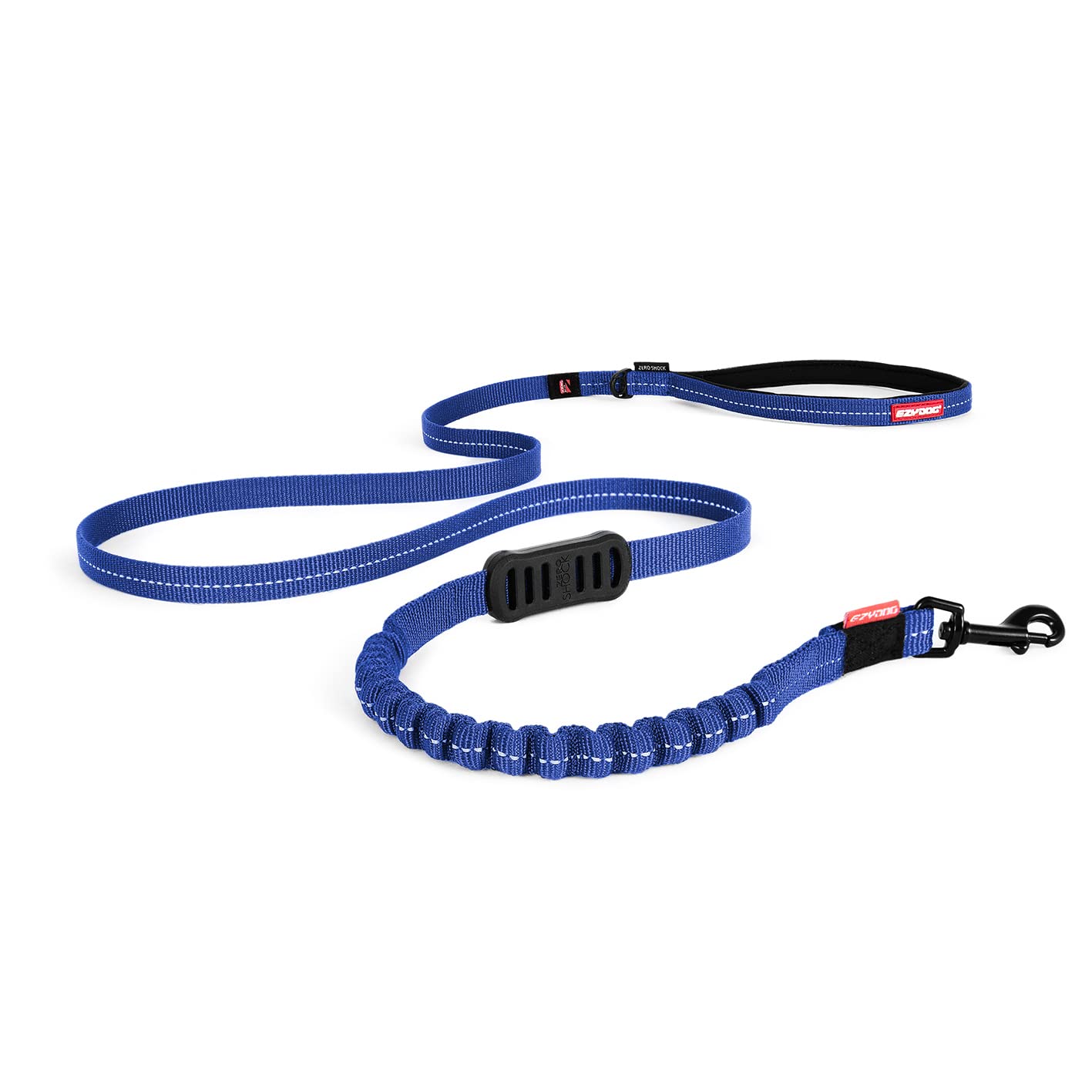 EzyDog Zero Shock LITE Dog Lead - Bungee Lead for Small Dogs Under 12kg - Shock Absorber with Soft Double Handle, Accessory D-Ring & Reflective Trim Dog Leash, 1.2m (Blue, 1.2m)