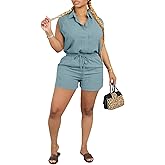acelyn Womens 2 Piece Outfits Summer Sleeveless Button Down Shirt Tops Shorts Sets Resort Wear Lounge Beach Casual Tracksuits