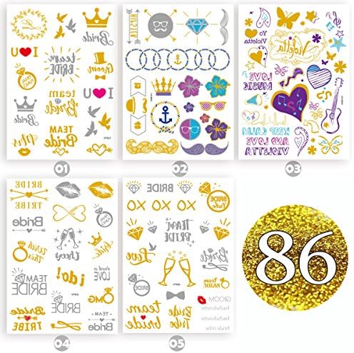 Temporary Metallic Henna Tattoos, Over 86 Gold TattoosTemporary Tattoos, Tattoo Stickers with Various Designs, Glitter Tattoos, Body Art Stickers Removable and Waterproof