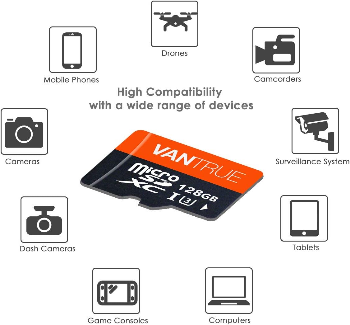 Vantrue 128GB Memory Card MicroSDXC UHS-I A2 High Speed 4K UHD Video High Speed Transfer Monitoring SD Card APC A2 with Adapter for Dash Cams Body Cams - Image 5