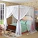 Mengersi 4 Corner Bed Canopy Curtain Bed Frame Draperies for Kids Girls Toddler (Twin, White)
