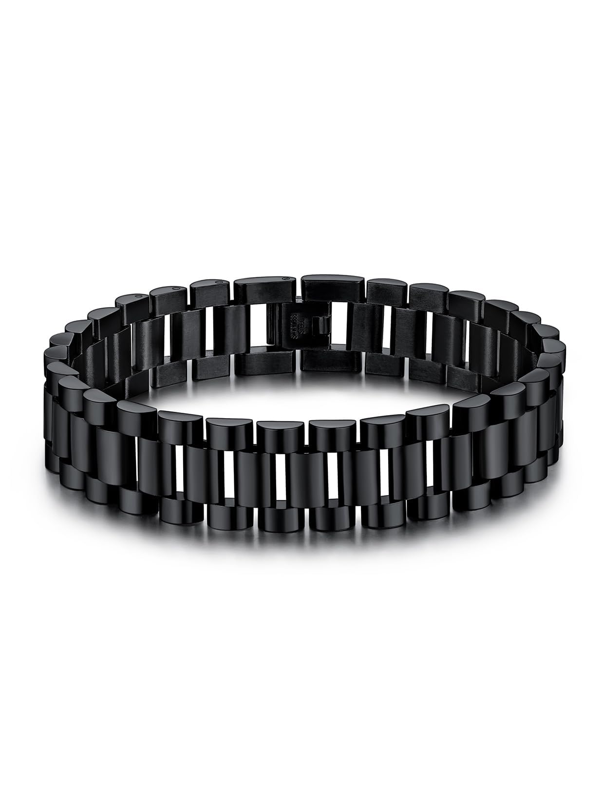 Pulsera U7 para hombre con dispositivo de separación de cadena, pulsera de eslabones de 15 mm de ancho chapada en pistola negra (longitud 22 cm)