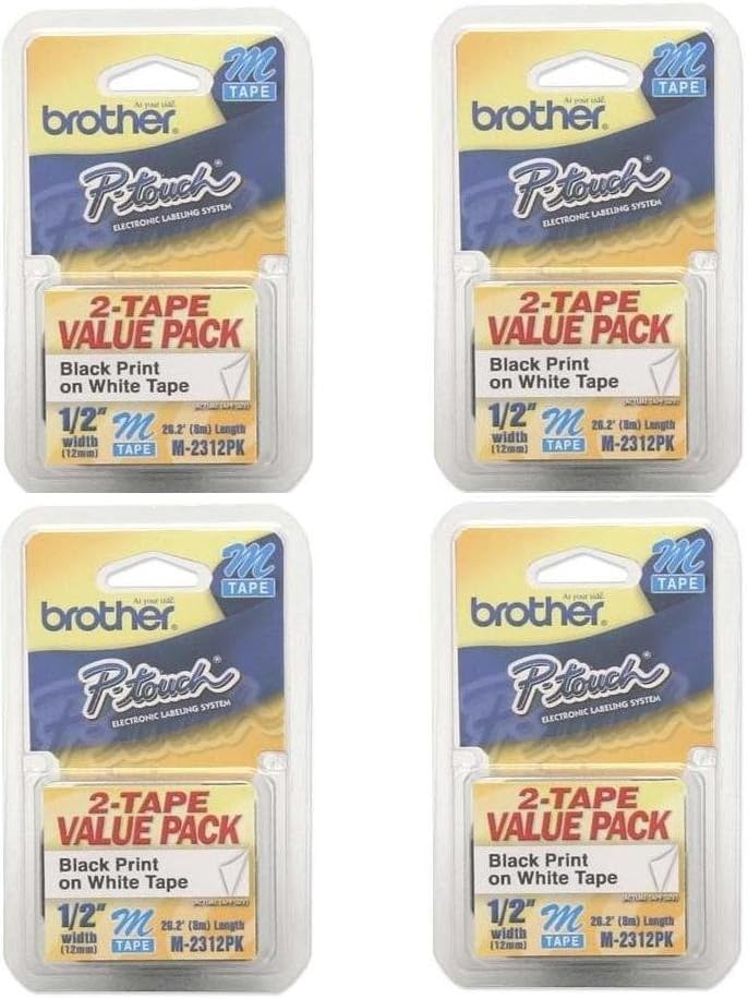 Brother Printer P-Touch M2312PK M Series Tape Cartridges for P-Touch Labelers, 1/2w, Black on White, 2/Pack (BRTM2312PK) (4, design 1)