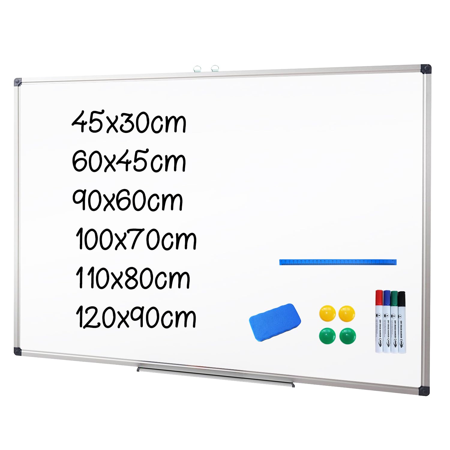 XIWODE Magnetic Dry Erase Board, Wall Mounted Whiteboard, 90 x 60cm, Lightweight White Board, Erase Board Silver Aluminium Framed with Lacquered Steel Surface