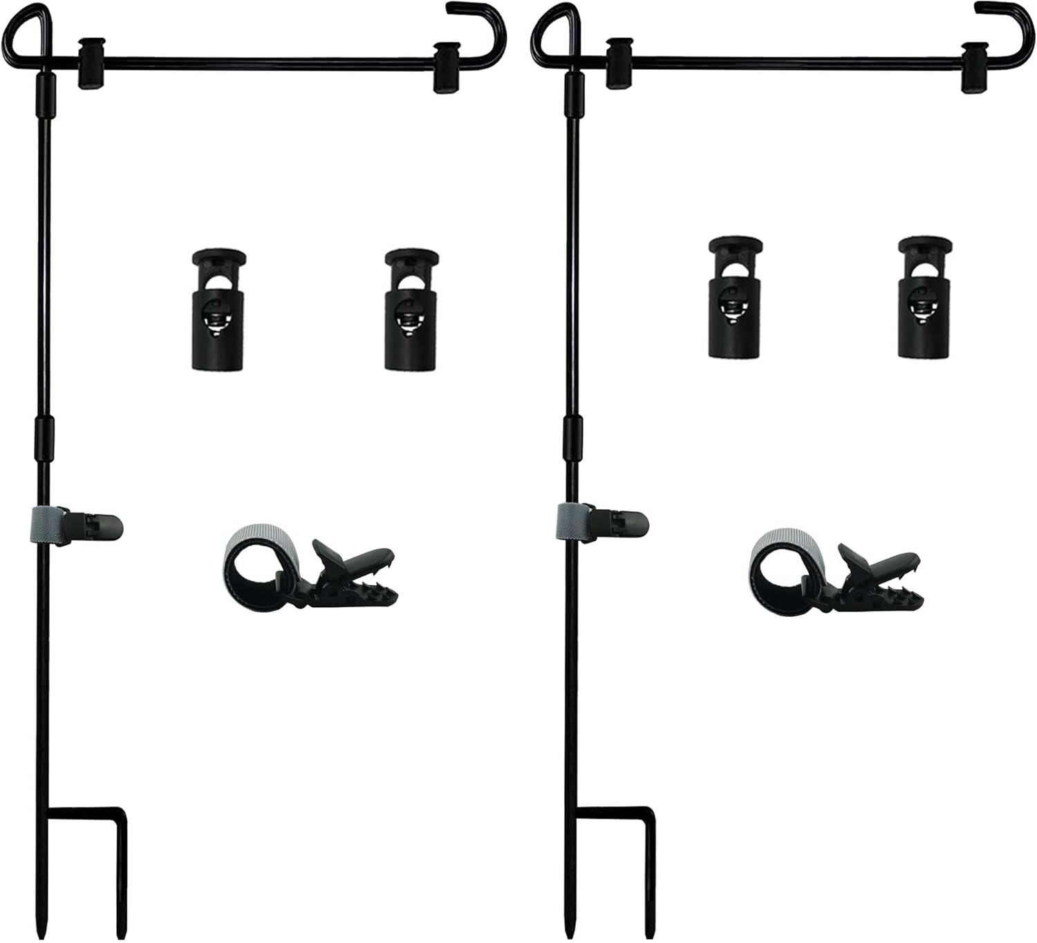 Flagpole Hardware - Garden Flag Stand-Holder-Pole with Garden Flag Stopper and Anti-Wind Clip W Powder-Coated Waterproof Paint Keep Your Flags from Flying Away in High Winds(2 Pack)