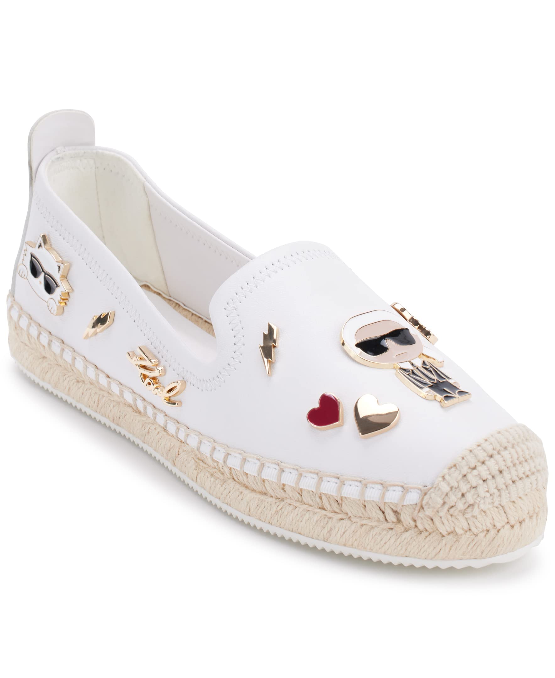 Karl Lagerfeld Paris Women’s Michaela Slip On Embellished Flat Espadrille Platform, Bright White, 7.5