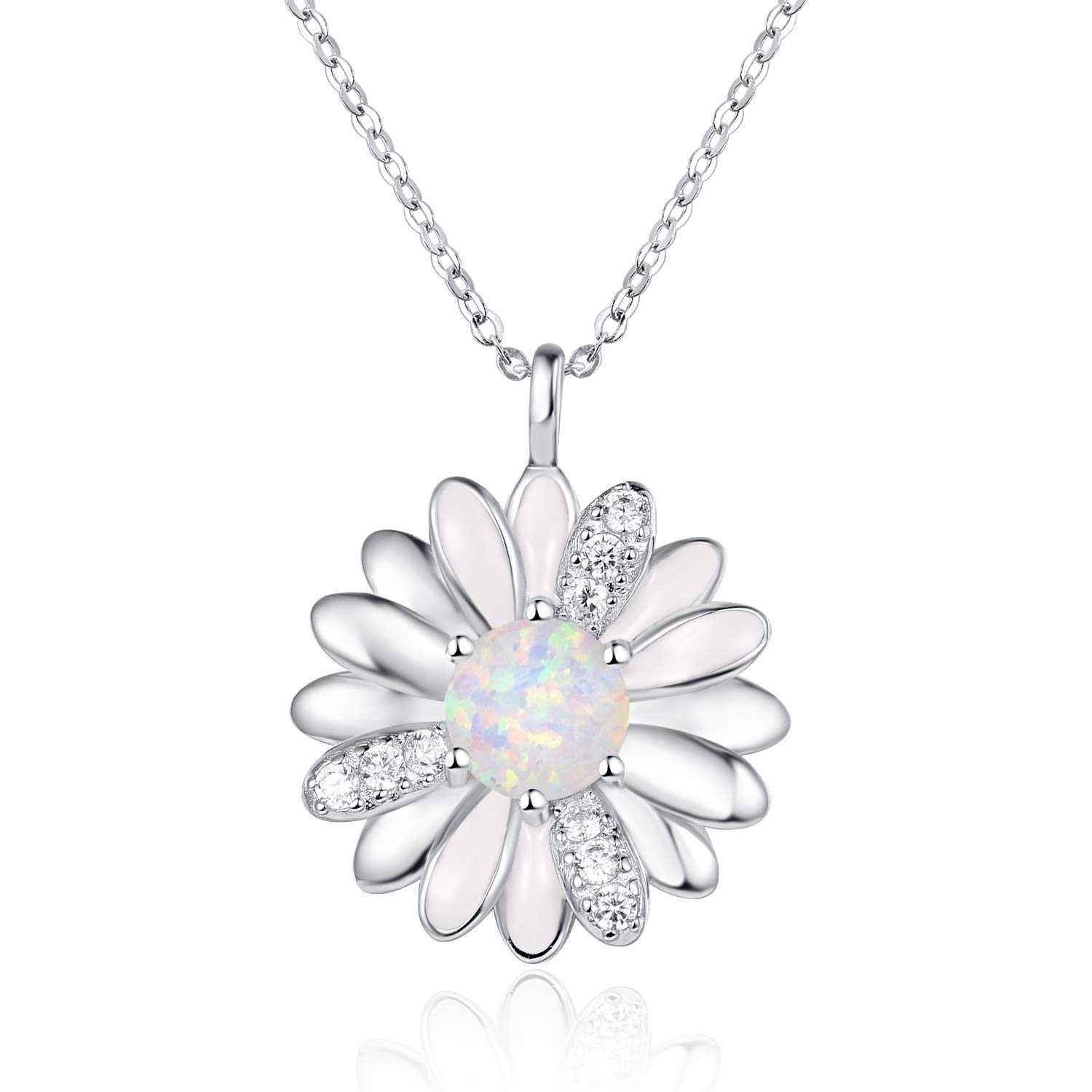 TANGPOET Daisy Necklace for Women 925 Sterling Silver Opal Daisy Pendant Spring Flower Necklaces Birthday Jewellery Gifts for Ladies Girls