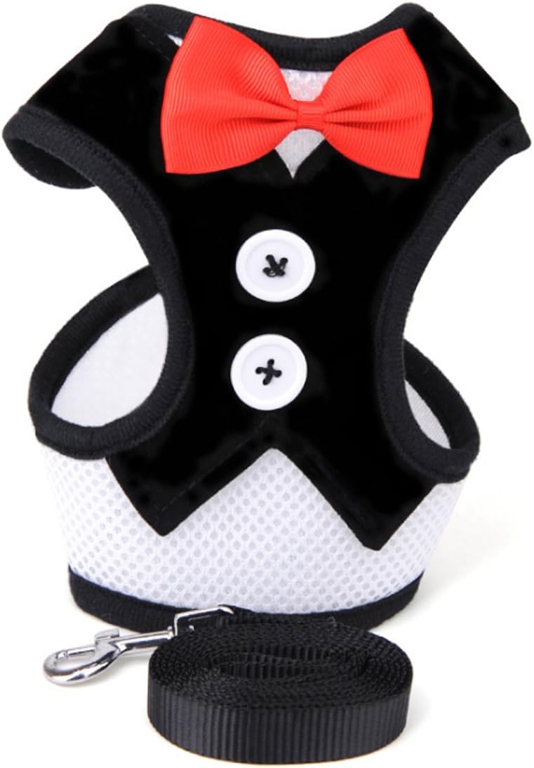 PETCUTE Dog tuxedo outfit Dog Harness with Leash Adjustable Dog Harness Dog Suit with Bowtie Christmas Halloween outfit for dog