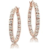 Sterling Silver Cubic Zirconia Inside Out 25mm Round Hoop Earrings