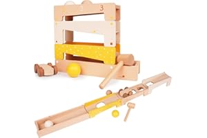 AGIRLGLE Hammering & Pounding Toys Pound A Ball Drop Toy & Wooden Race Track Car Ramp Racer Toy Set Wood Car Early Developmental Montessori Toys Pounding Bench Interactive Game for Boys and Girls