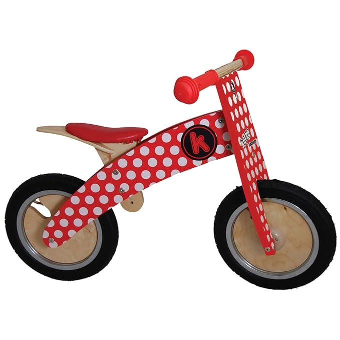 kiddimoto 2kur606 - Premium Laufrad Dotty, Pünktchen rot verstellbar für 3-6 Jahre, rot