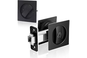 Lufyzora Pocket Door Lock with Keys Matte Black Square Pocket Door Hardware for Wooden Doors Kitchen Doors Bathrooms Barn Doo