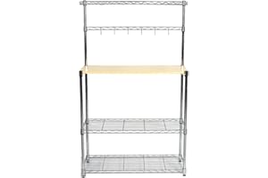 Livebest 4-Tier Kitchen Standing Baker's Rack Adjustable Cart Microwave Storage Shelf with Wheels Chrome Shelves and Thicken Cutting Board (Large)
