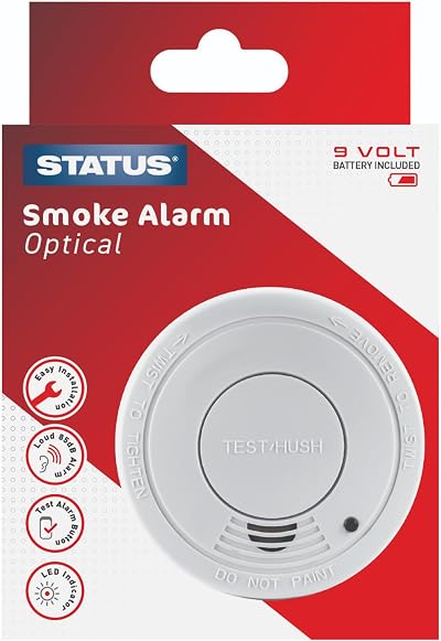 Status 9V Photoelectric Smoke Alarm Battery Operated with 9V Battery Included