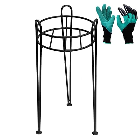 Green Touch Iron Pot Stand, Black, 22 inches Height 10inch Diameter with Free garderning Hand Gloves.