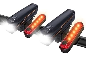 KunHe 4 Pack 212Lumens 1600mAh Bike Light Set Rechargeable Front & Rear Bicycle Lights with Auto Dimming IPX5 Waterproof 4 Mo