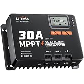 LiTime 12V/24V 30A MPPT Solar Charge Controller Bluetooth, LCD Display | Max. 900W/24V 450W/12V PV Input, for LiFePO4 &amp; Lead Acid Battery(FLA/SLA/GEL), LED Indicators for Solar Systems/RV/Off-Grid