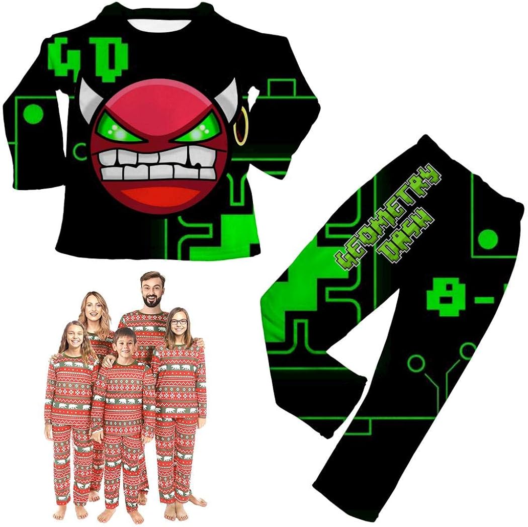 Geo-me-Try Green Dash Kids Pajamas Family Matching Sleepwear Pjs Clothes Boys Girls Toddler