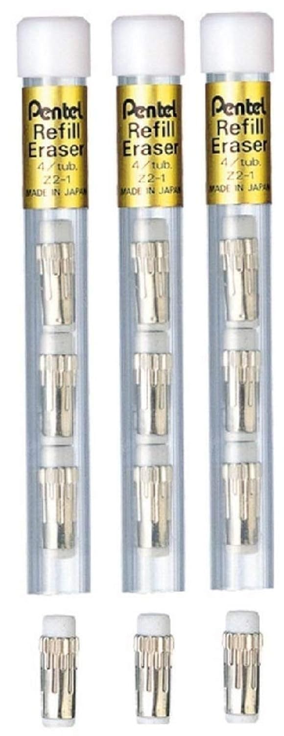 Pentel Refill Erasers For GraphGear 1000 GraphGear 500 Sharplet PG500 PG300 P200 (Pack Of 3 Tubes - 12 Eraser Refills)