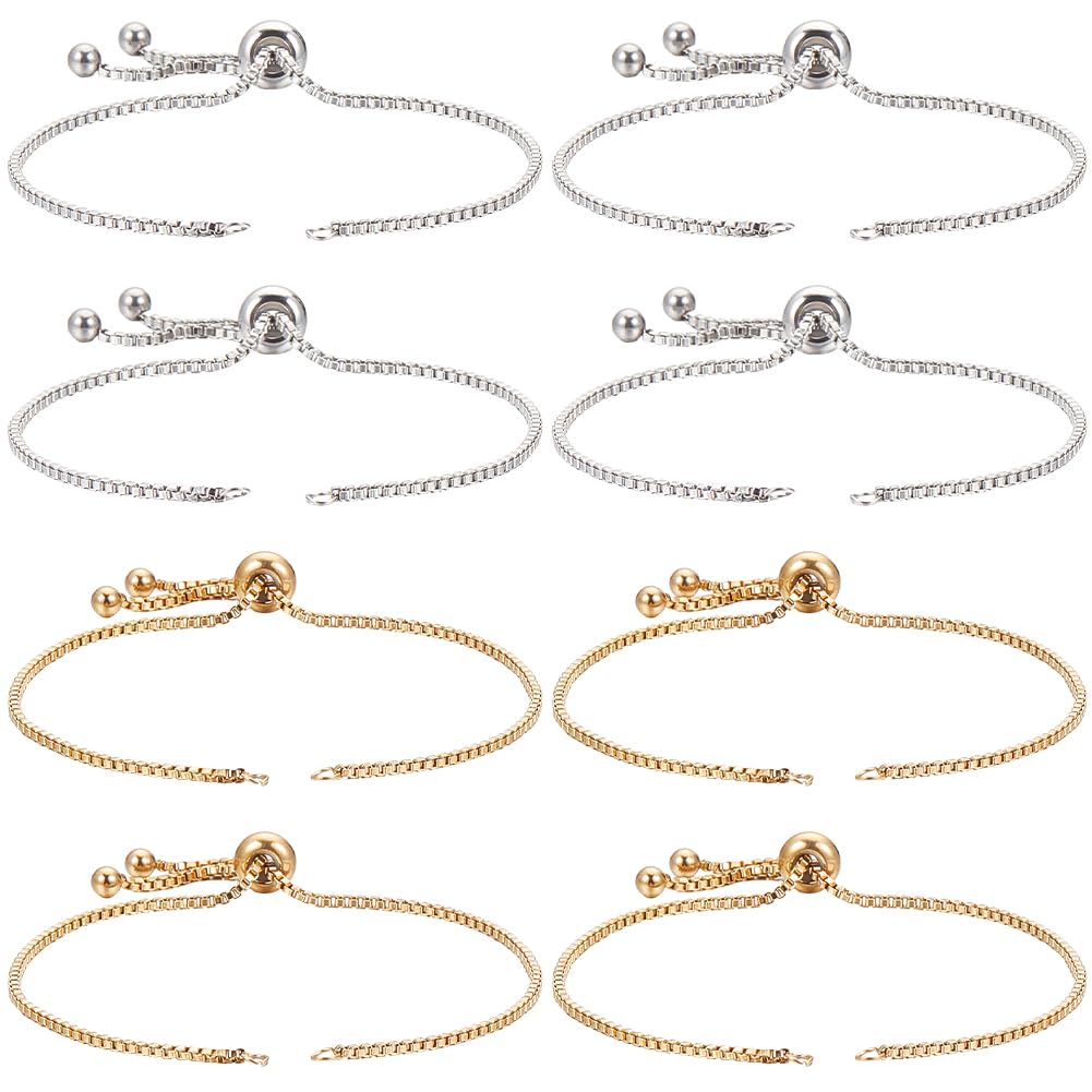 SUNNYCLUE 1 Box 8Pcs Slider Bracelet Chains Slider Bracelet 304 Stainless Steel Slider Bracelets Bulk Adjustable Bracelet Chain Extender Chain for jewellery Making Chains DIY Bracelets Women Supplies