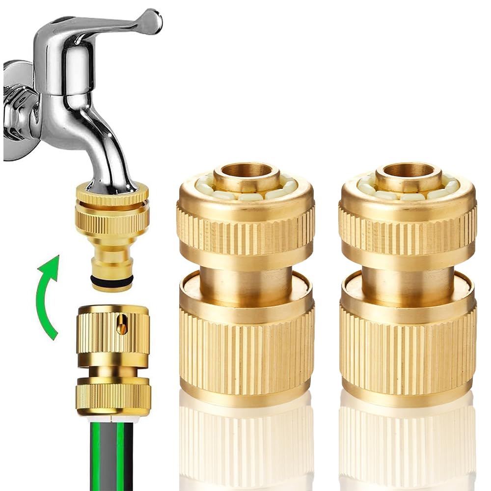 Uni-Fine 1/2 Inch Garden Hose Quick Connector Kit - 2 Pieces Brass Nozzle Connect for Kitchen, Outdoor Pipe Tool