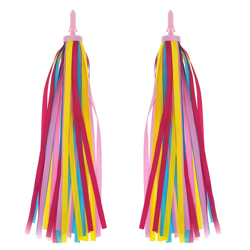 Deolven Kids Scooter Streamers,2 Pack Coloured Bicycle Tassel Bicycle Tassel Bike Handlebar Ribbo for Children Baby Girl Boy Bike Accessories 27CM Red Yellow Pink Blue Mixed