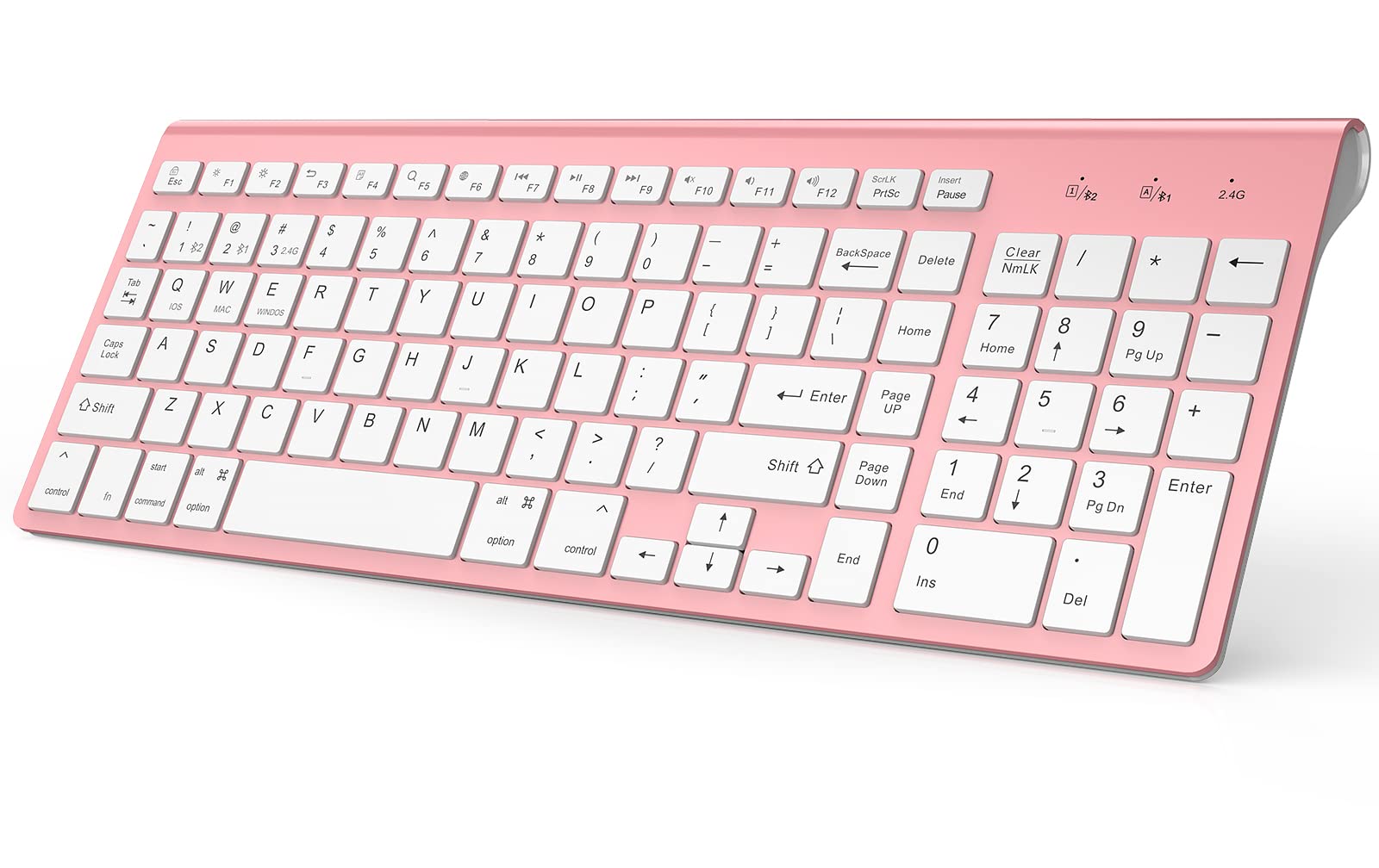 JOYACCESS Bluetooth Wireless Keyboard With Number Pad, Pink, Dual Mode Slim, Connects Up to 3 Devices for iMac/Mac, MacBook, iPad, Laptop, Android, Windows