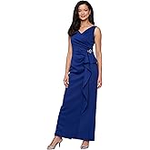 Alex Evenings Women's Sleeveless Stretch Scuba Crepe Dress with Hip Embellishment and Cascade Ruffle Skirt, Floor Length