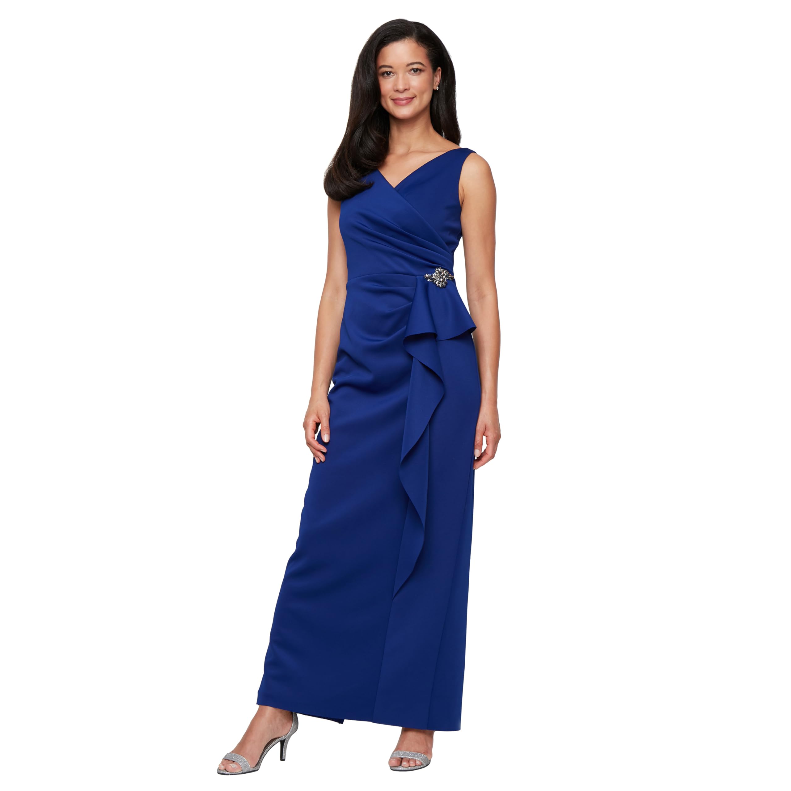 Alex Evenings Women’s Long Sleeveless Dress, Royal Crepe
