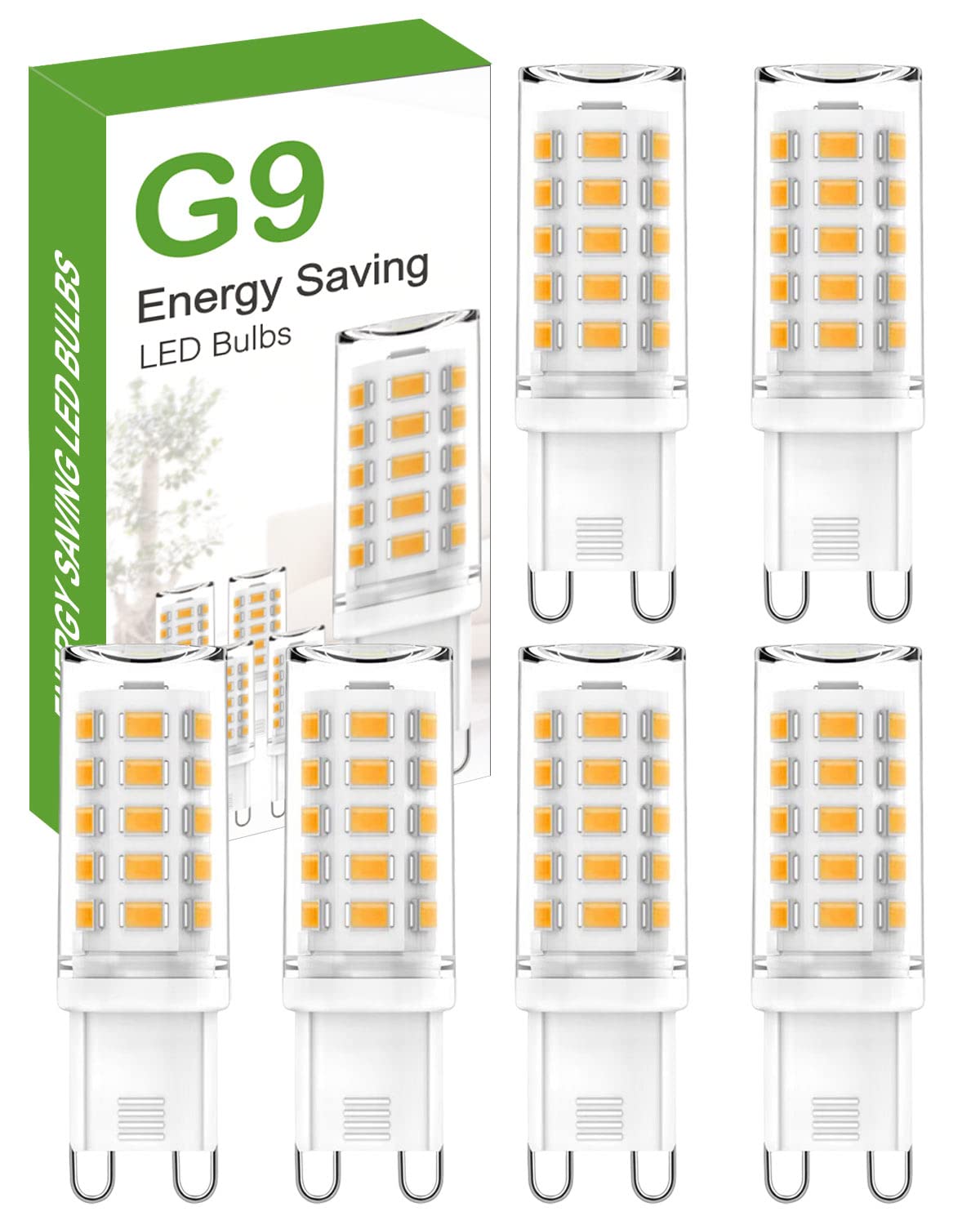 tuare G9 LED Bulb, Warm White 3000K G9 LED Bulbs, 5W 560LM G 9 Capsule Bulb, Non Dimmable Energy Saving Light Bulb for Chandelier, Ceiling Lights, Wall Light, Crystal Lamp, Ceiling Fan Light - 6 Packs
