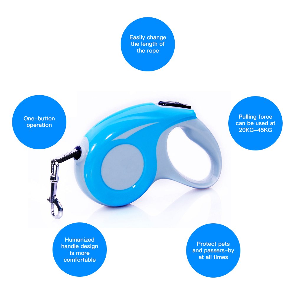 LXZDL Retractable Dog Leash, 16ft Dog Walking Leash for Large Medium Small Dogs up to 110 lbs, Tangle Free, Soft Hand Grip, Reflective Ribbon Cord, One Button Brake & Lock-Blue