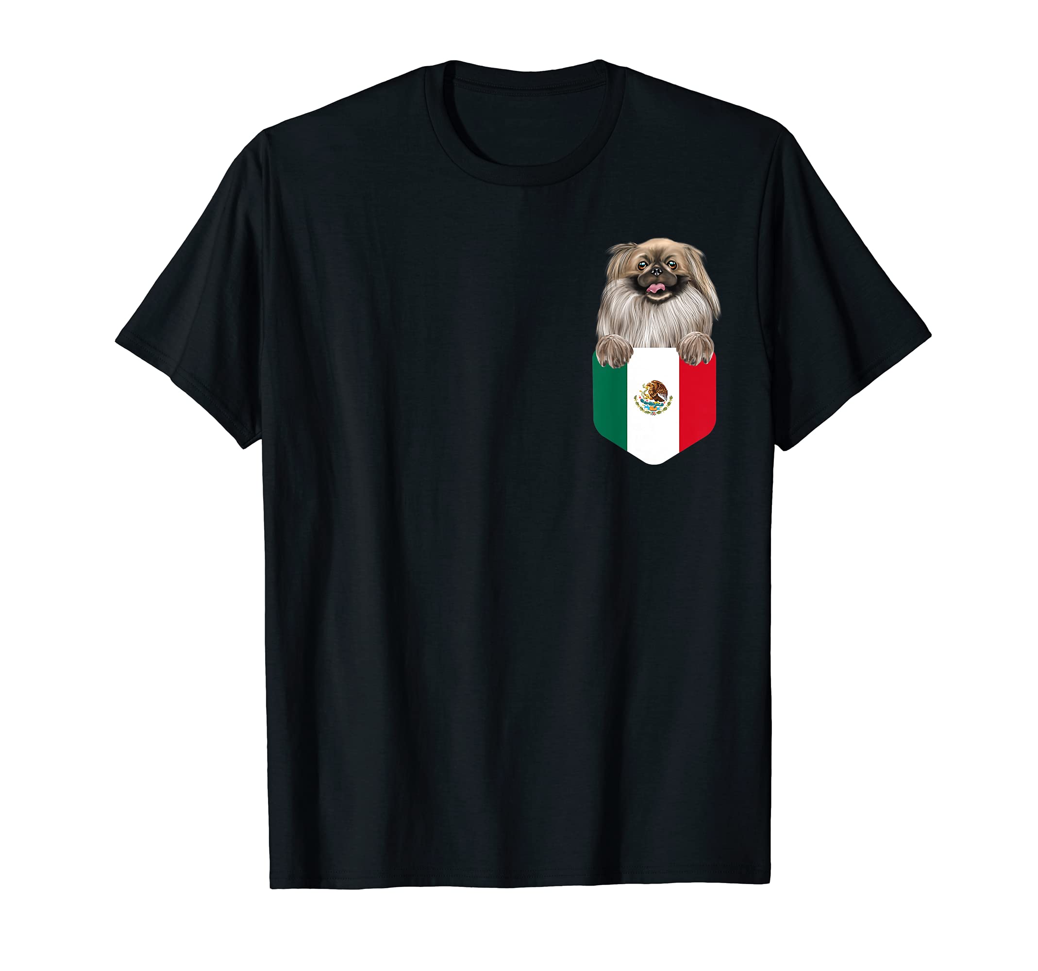 Mexico Flag Pekingese Dog In Pocket T-Shirt
