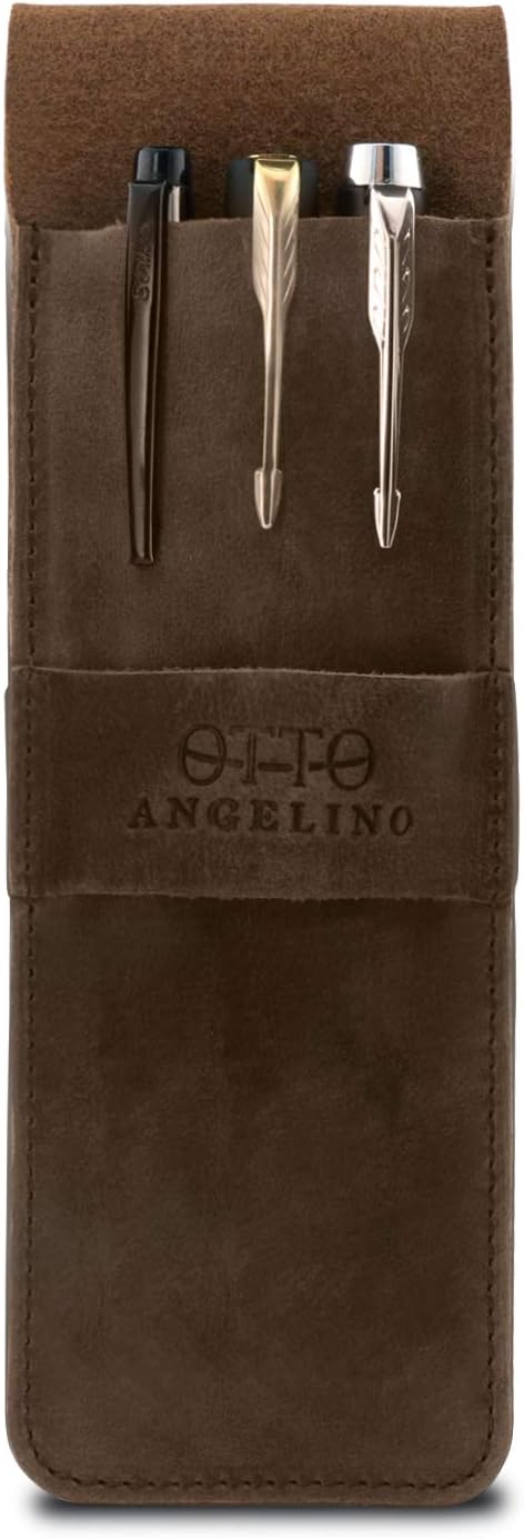 LONDO Genuine Leather Pen and Pencil Case with Tuck in Flap, Stationery Bag, Mink - Image 3